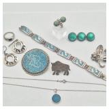 Mix of Turquoise & Onyx Jewelry - Mexico Sterling & Alpaca
