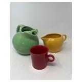 Hall Green Pitcher with Fiesta Yellow Pitcher & Red Mug