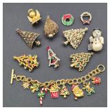 Christmas Pins, Bracelet - Rhinestones: Eisenberg, Hollycraft, Monet