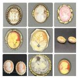 Mixed Cameo Assortment with Possible 10k Shell Brooch