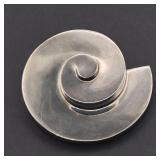 Huge Sterling Swirl Snail Brooch - Taxco Mexico