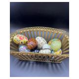 Metal Basket Filled with Hand‑Painted and Natural Stone Eggs