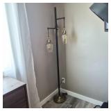 Black & Brass Floor Lamp with Three Tinted Glass Pendants