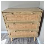 Tan Three‑Drawer Dresser with Woven Panels