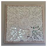 Rustic White Carved Panel with Mirrored Backing – Sukho Style Mandala