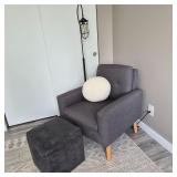 Reading Nook Chair Storage Ottoman Pillow & Floor Lamp