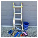 Costco Aluminum Multi‑Position Ladder & 5-Gallon Bucket with Tools