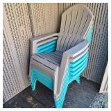 Six Plastic Adirondack Style Outdoor Chairs