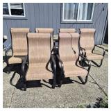 Six Aluminum & Tan Mesh-Back Patio Chairs