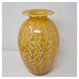 Murano-Style Amber Glass Vase with Ruffle Rim