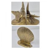 Brass Butterfly Bookend Pair Plus a Single Shell Bookend