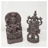 Pair of Hindu Wood Carvings (Saraswati & Vishnu)