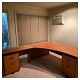L‑Shaped Wood Desk Unit with Two Matching Rolling File Cabinets