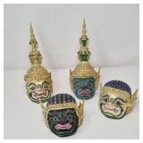 Set of Four Thai Decorative Paper‑Mâché Masks
