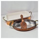 Copper Chafer with Insert, Egg Pan and Pie Server