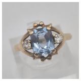 10k Gold Aquamarine & Topaz Ring Size 5.5