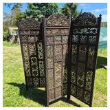 Artisan 4-Panel Hand-Carved Wood Screen â€œGlobal Bohemian Charm'