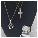 Jane Seymour 925 Diamond Infinity Angel & Cross Pendant, Ring