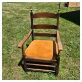 Antique Colonial Revival LadderÃ¢â‚¬Å“Back Armchair Orange Upholstered Seat