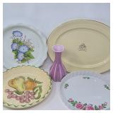 Red Wing Lavender Vase, Floral Pie Dishes & Johnson Bros Platter