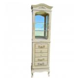 Cream Curio Cabinet - Floral Carvings & Glass Shelves (Read)