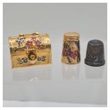 Mini Enameled Gold Chest & Thimbles Ã¢â‚¬Å“Sterling & Floral Gold Tone'