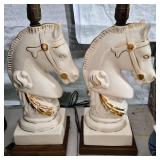 Mid Century Ceramic Horse Head Lamps, Cream & Gold, 25' Pair (Restore)