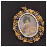 Rare Corletto Hand Painted Enameled Cameo 18k Gold & Diamond Brooch