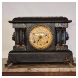 Seth Thomas Black Mantle Clock – Ornate Columns & Lion Heads