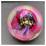 Signed Pink Iridescent Studio Art Glass Paperweight 5'
