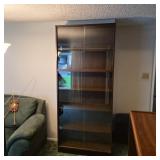 Two‑Piece Wood Bookshelf with Sliding Glass Doors – 6 Shelves (#1)