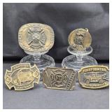 Set of 5 Vintage Solid Brass Firefighter Belt Buckles (#1)