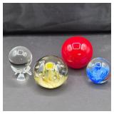 Set of 4 Decorative Glass Orb Paperweights