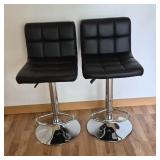 Black Tufted Vinyl & Chrome Adjustable Bar Stools Pair