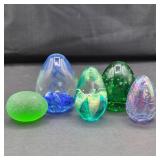 Assorted Decorative Art Glass Egg Paperweights	