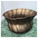 Large Vintage Fluted Brass Planter with Natural Patina	