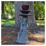 Cast Stone Squirrel Tree Stump & Stacked Pot - Garden Decor