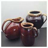 Hull & Pfaltzgraff Brown Drip Glaze Pottery Pitchers and Bean Pot