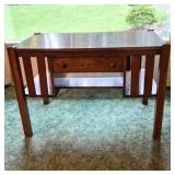 Arts & Crafts Style Dark Wood Desk with Drawer & Shelf