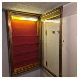 Glass Front Copper-Tone Wall Display Cabinet, Light & Glass Shelves
