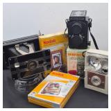 Vintage Camera Display Lot – Bedfordflex, Hawkeye, Jiffy + Photo Paper