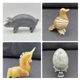 Figural Marble & Alabaster Decor – Pig, Bird, Unicorn & Egg