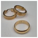 Vintage 14K Yellow Gold Hoop Earrings & Keepsake Band Ring