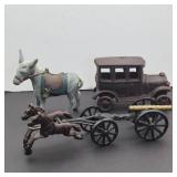 Vintage Cast Iron Collection - Car, Cannon, Horse & Donkey