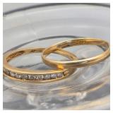 Stackable Rings 10k Channel-Set Diamond & 14k Plain Band