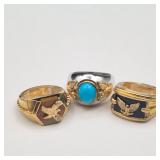 Men's Rings with 10k Eagle Emblems - Sterling Silver, Stone Inlay