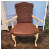 Antique Carved Wood Claw Foot Upholstered Armchair