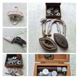 Vintage Tap and Die Set, Cast Iron Sad Irons & Collectible Decor