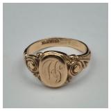 Vintage 10K Gold Engraved Signet Ring – Size 8