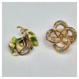 Two Petite Vintage Enameled Pins - One Stamped 10k